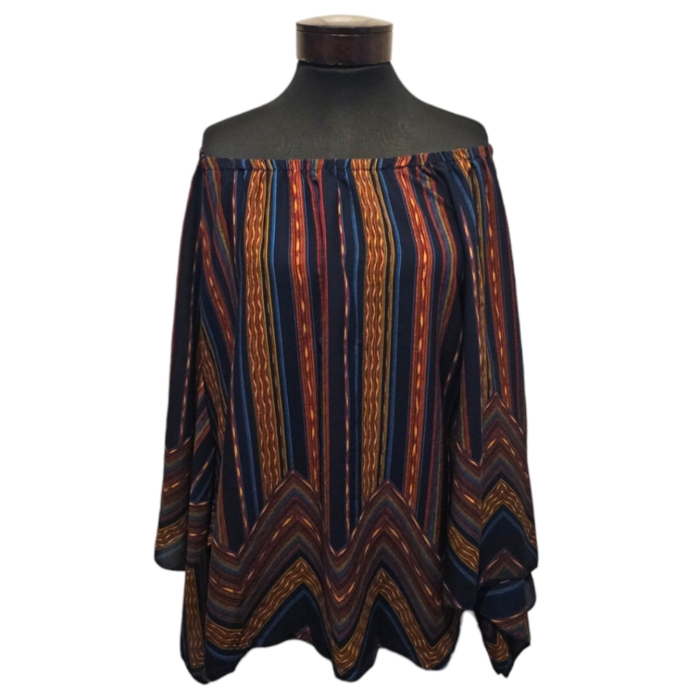 New Directions Flowy Bell Sleeve Peasant Blouse - Multicolor Sz: L